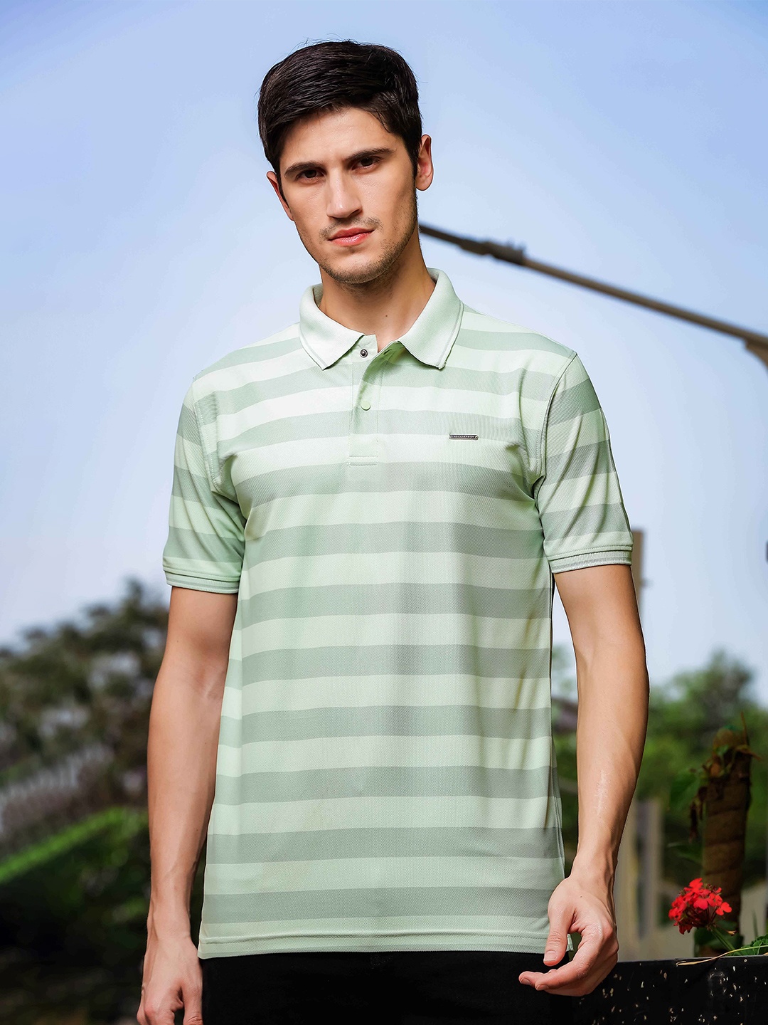 

Parcel Yard Striped Polo Collar T-shirt, Green