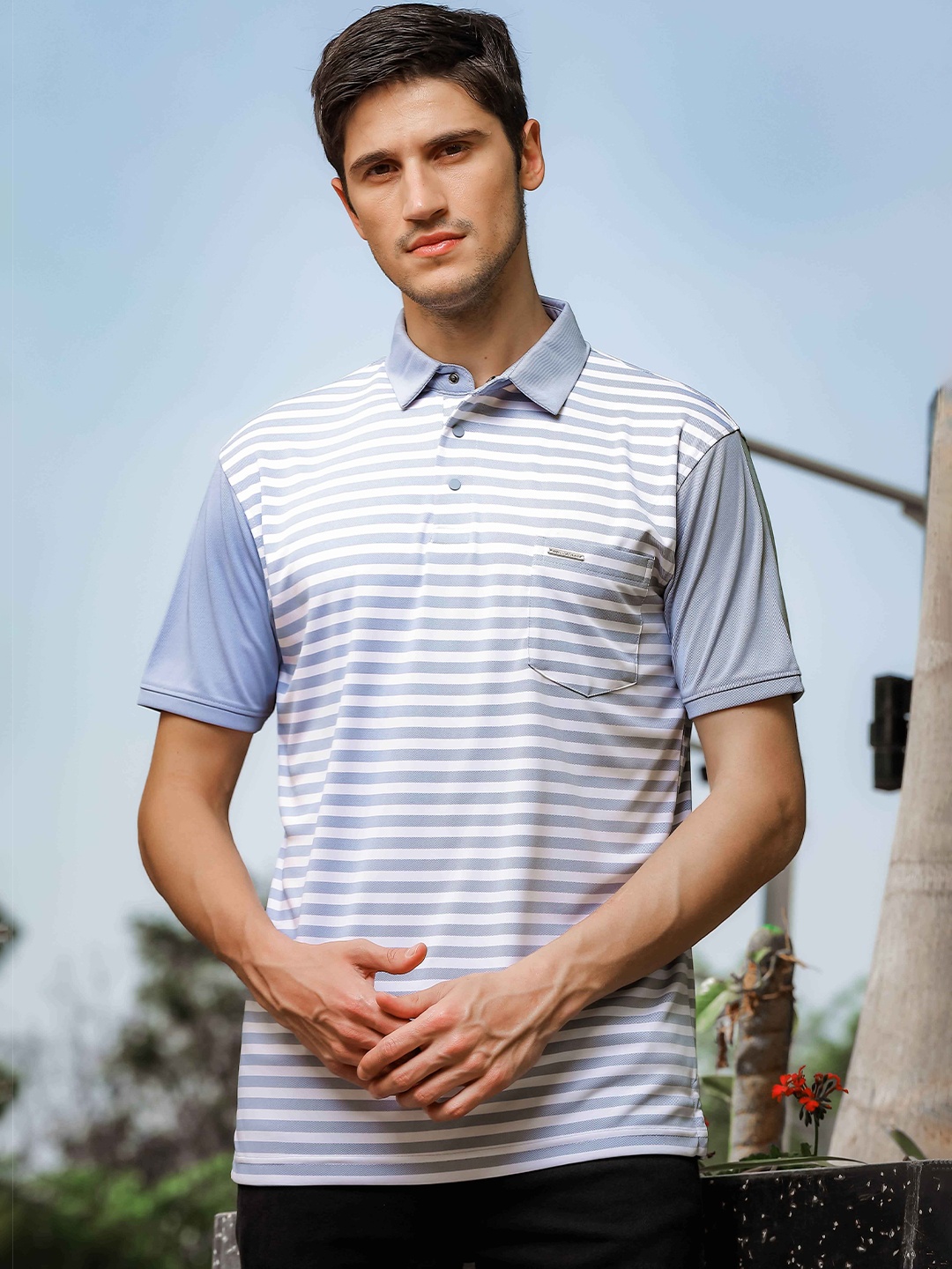 

Parcel Yard Striped Polo Collar T-shirt, Blue