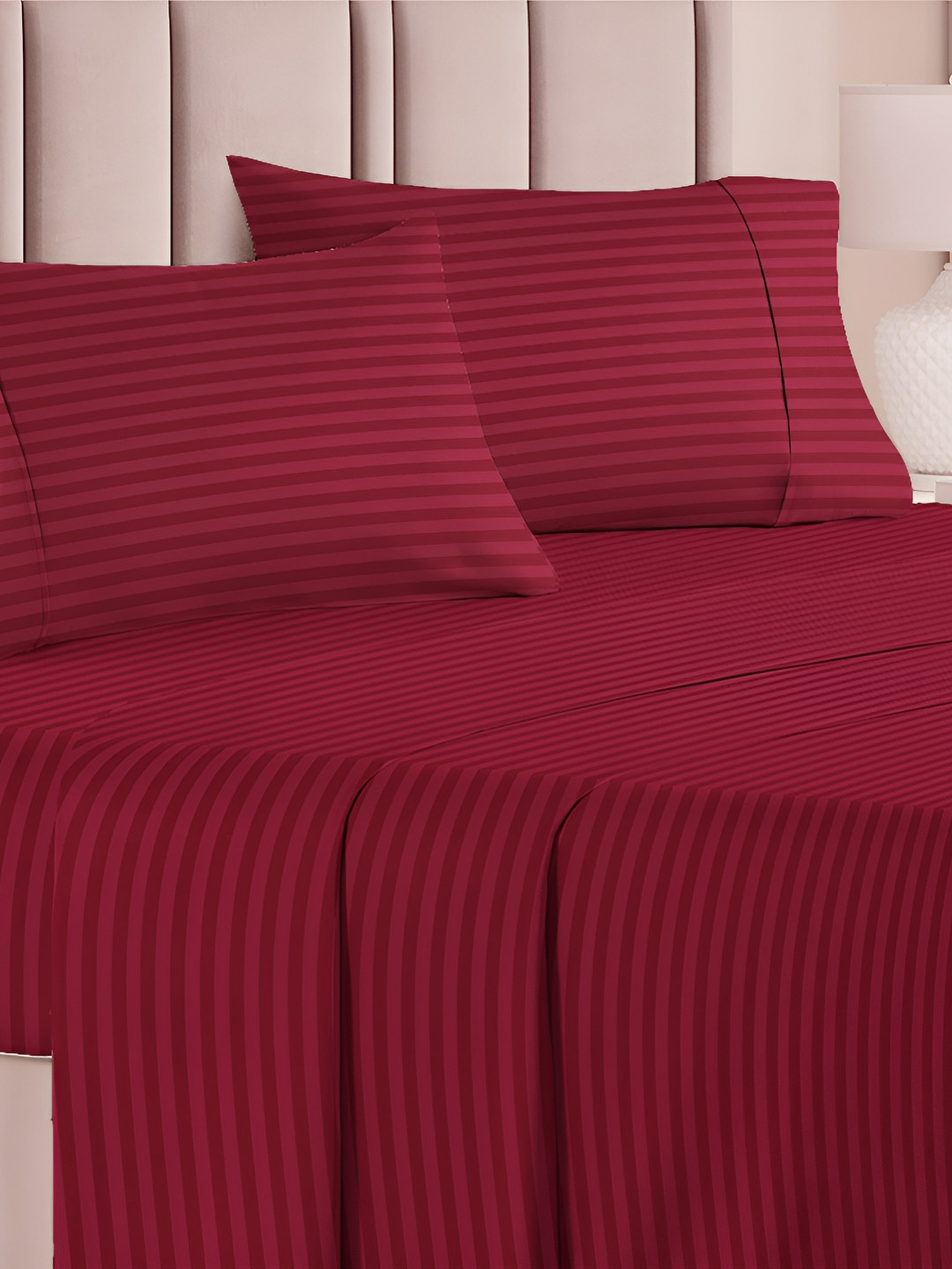

bsb home Red Striped Microfiber 180 TC Queen Bedsheet with 2 Pillow Covers