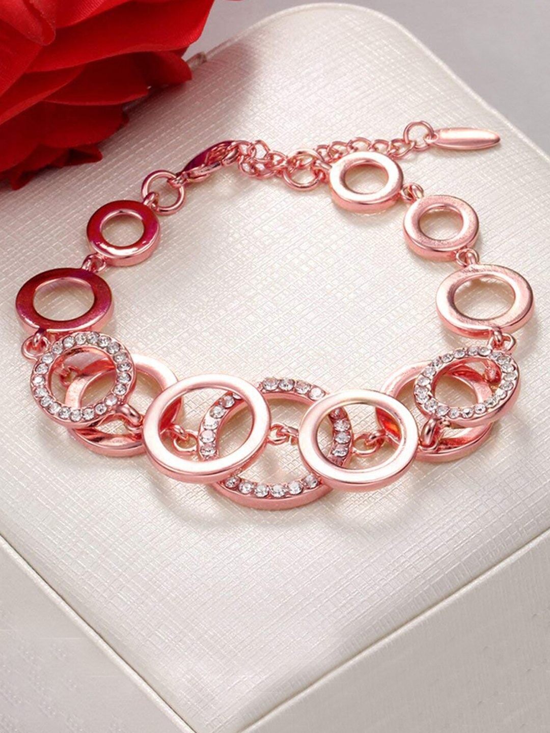 

Peora Rose Gold Plated Cubic Zirconia-Studded Charm Bracelet