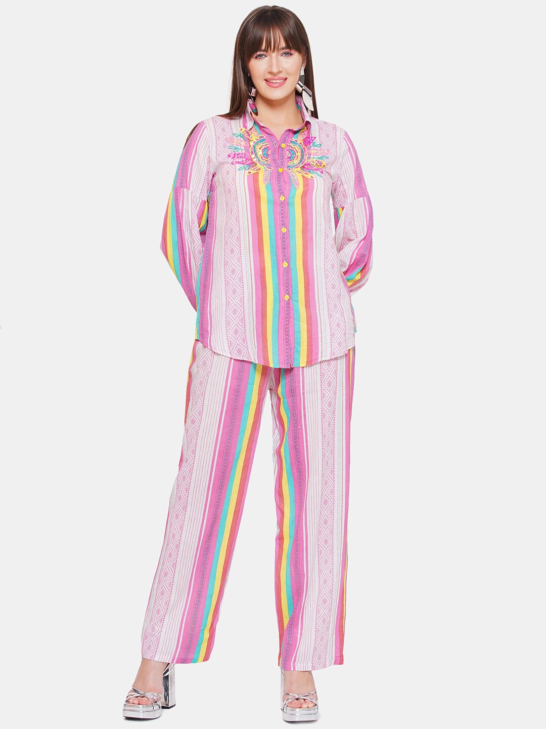 

CIN CIN Printed Pure Cotton Shirt With Trousers, Pink