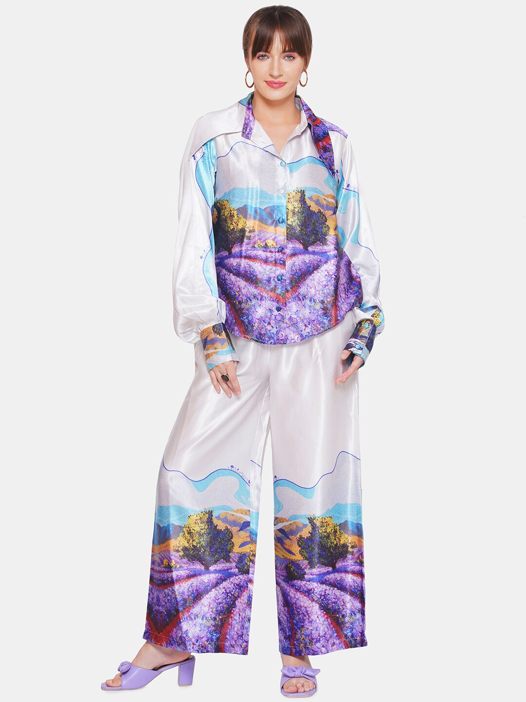 

CIN CIN Printed Long Sleeves Shirt With Trousers, White
