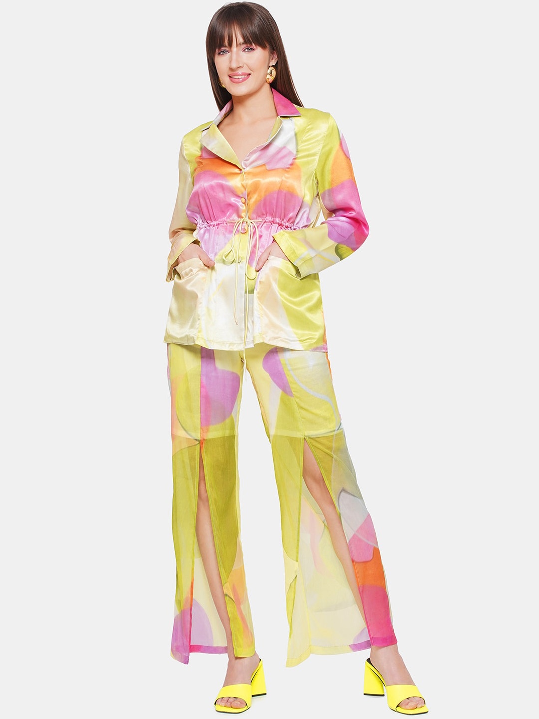 

CIN CIN Printed Lapel Collar Shirt With Trousers, Green