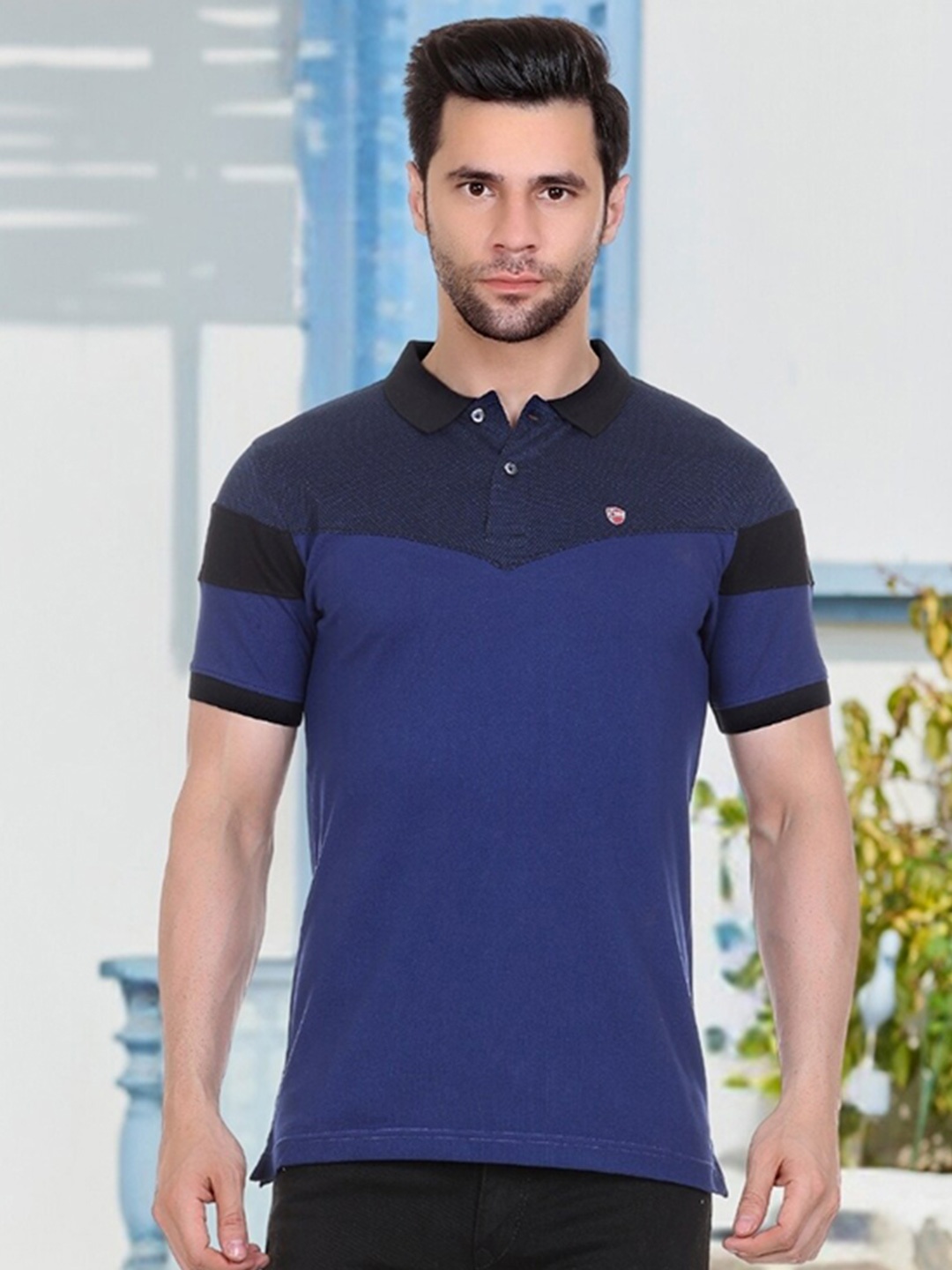 

AXMANN Polo Collar Cotton Casual T-shirt, Blue