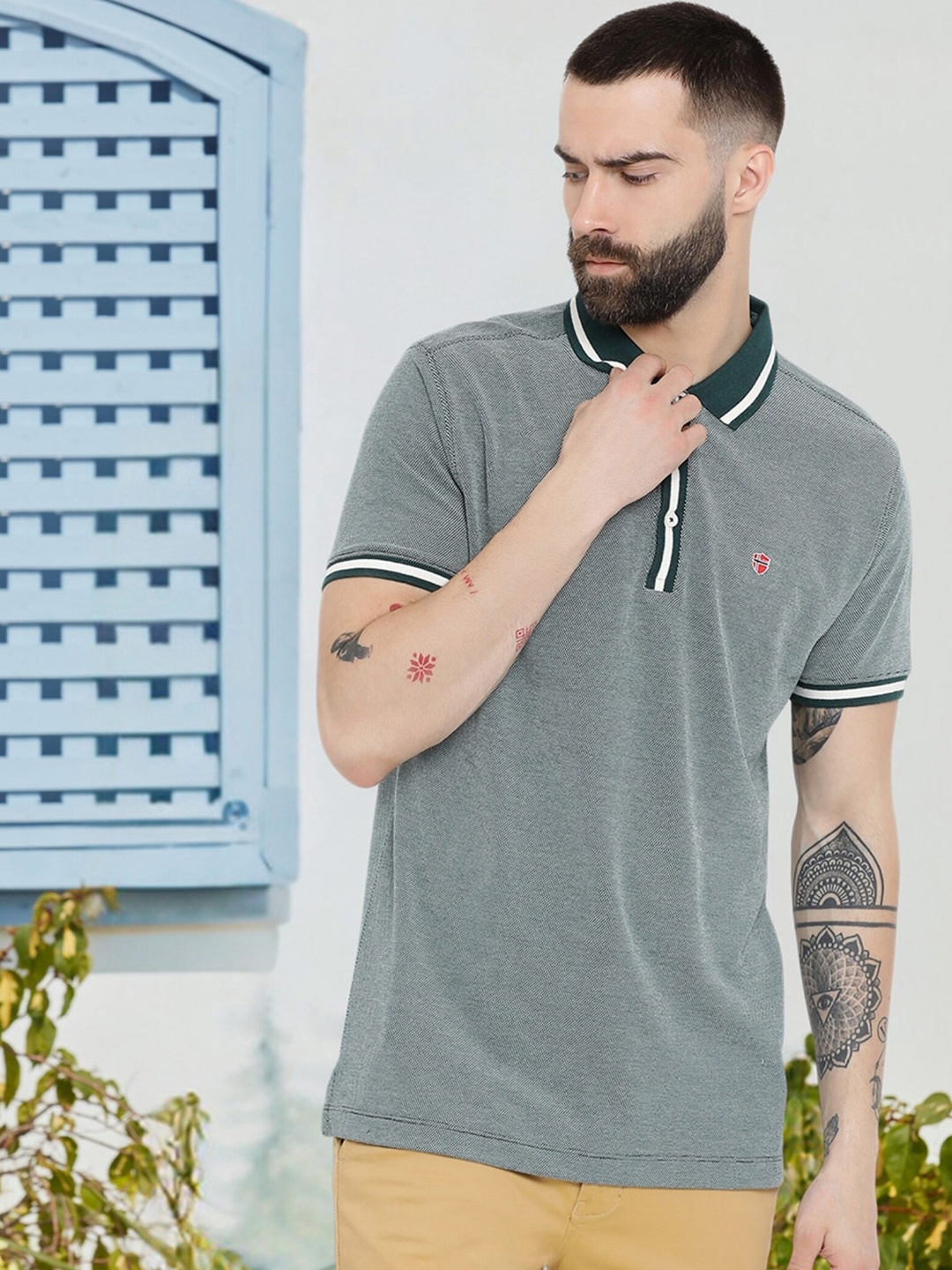 

AXMANN Polo Collar Cotton Casual T-shirt, Green