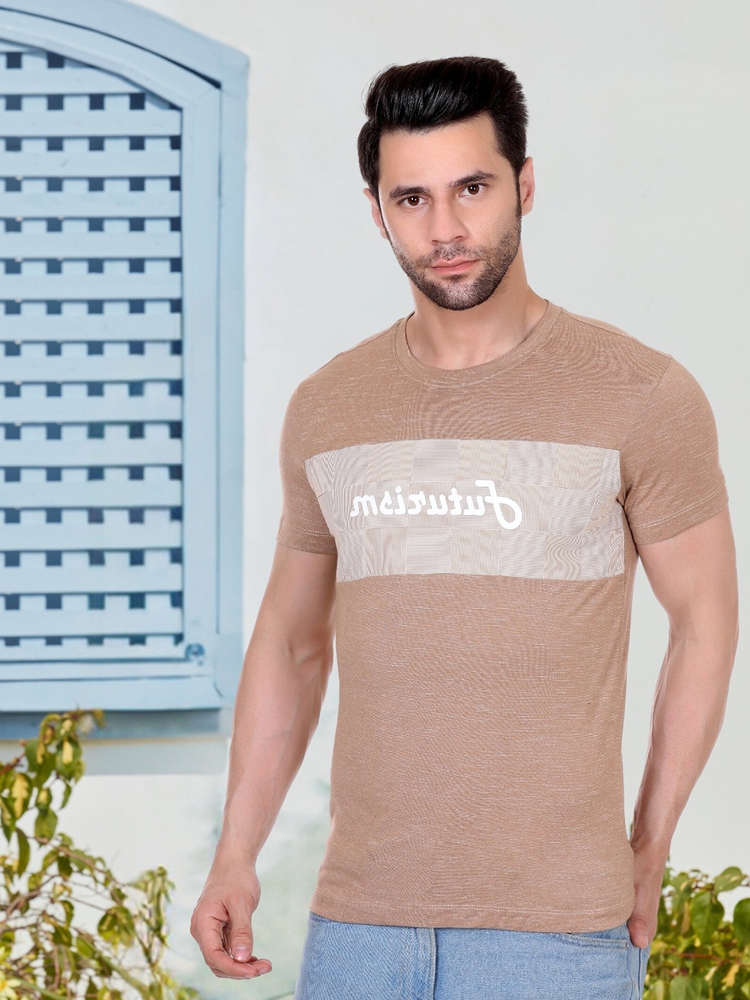 

AXMANN Typography Printed Round Neck Cotton T-shirt, Khaki