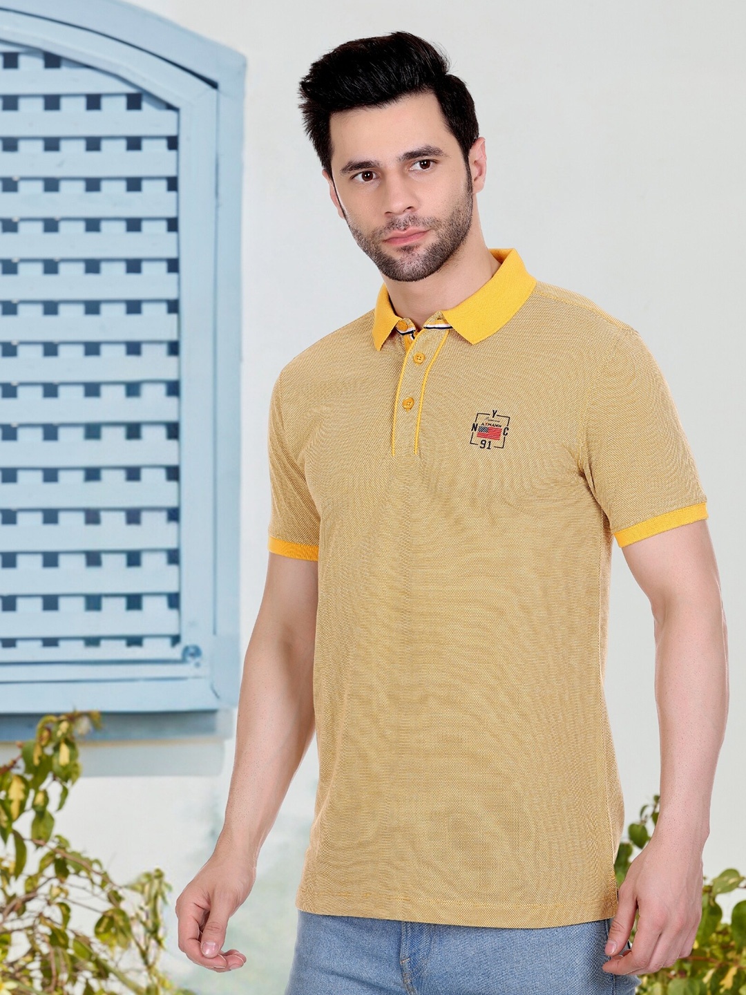 

AXMANN Short Sleeves Polo Collar Cotton T-shirt, Yellow