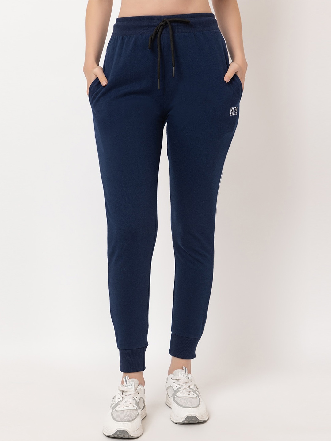 

KEPA Women Mid Rise Pure Cotton Sports Joggers, Blue
