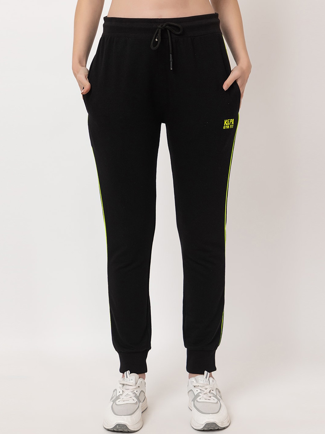 

KEPA Women Mid Rise Pure Cotton Sports Joggers, Black
