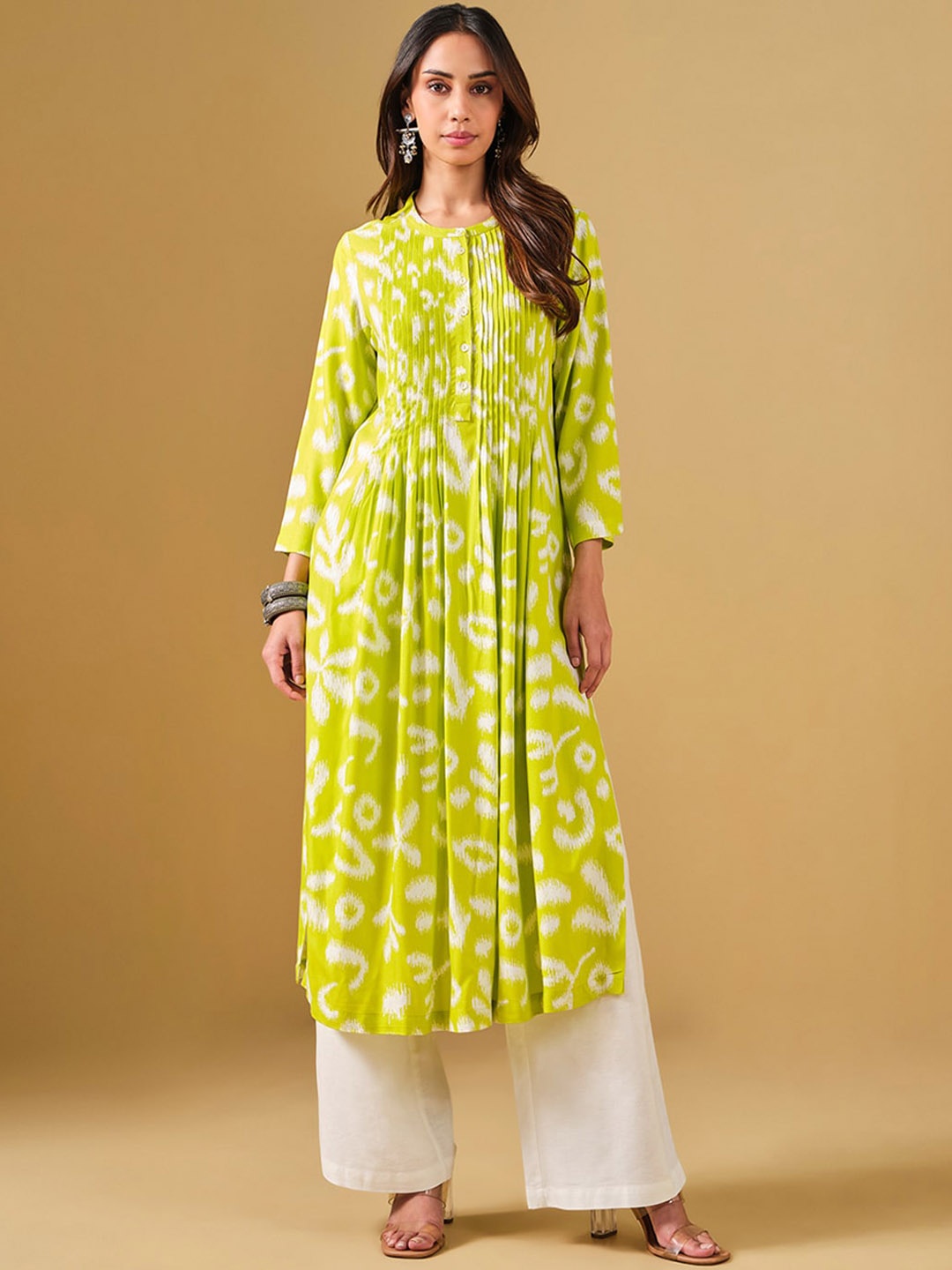 

Global Desi Geometric Printed Anarkali Kurta, Yellow