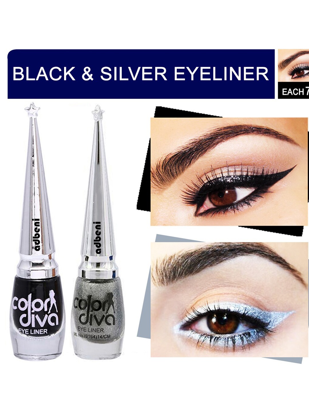 

Adbeni Color Diva Set Of 2 Long Lasting Liquid Eyeliner - 6ml Each - Black-Silver