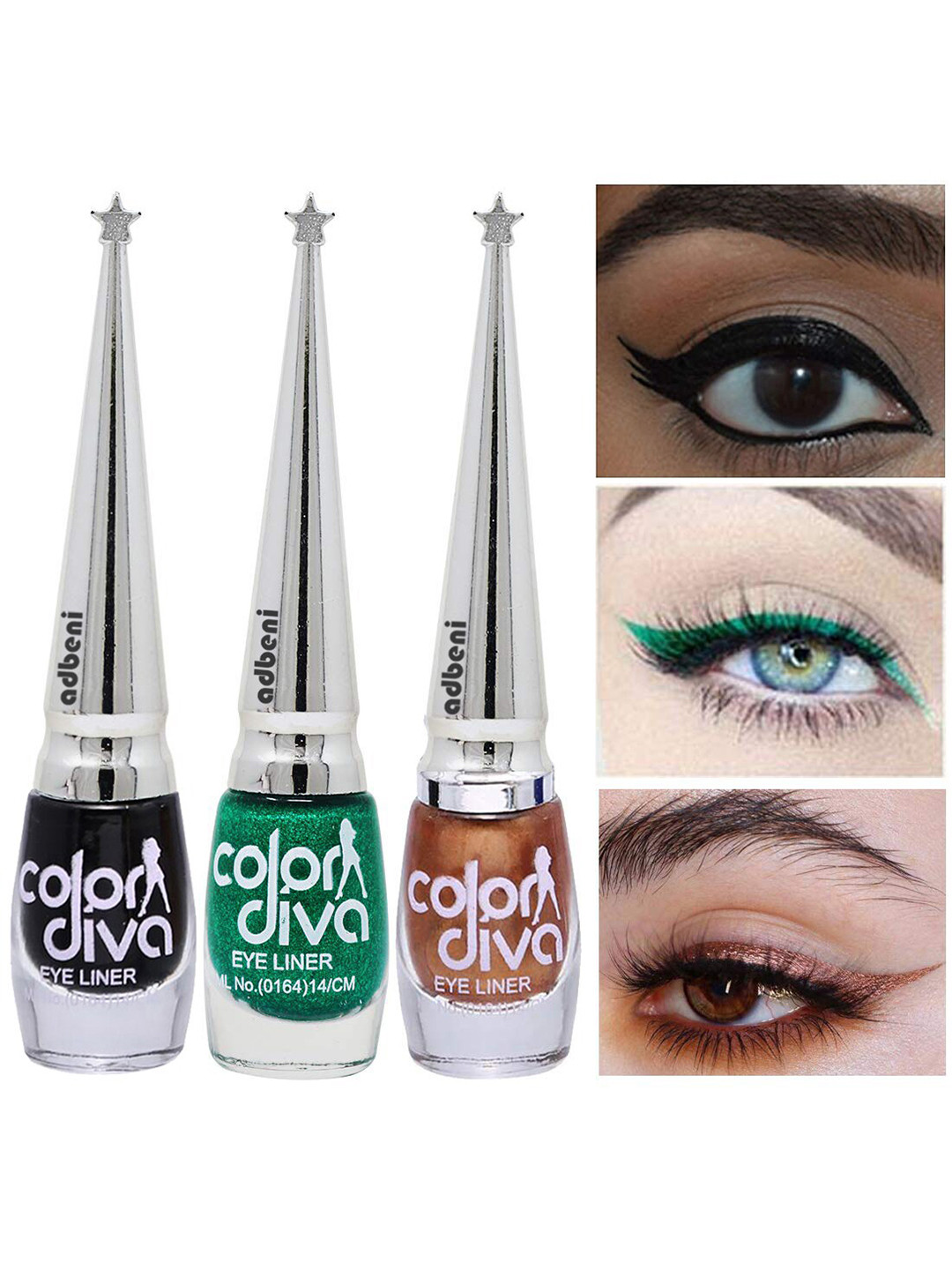 

Adbeni Color Diva Set Of 3 Long Lasting Liquid Eyeliner - 6ml Each - Black-Green-Copper