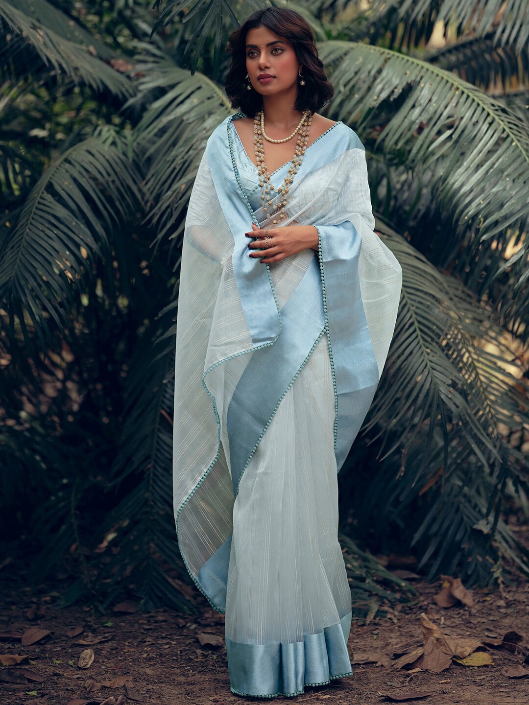 

Stylee LIFESTYLE Woven Design Zari Organza Saree, Turquoise blue