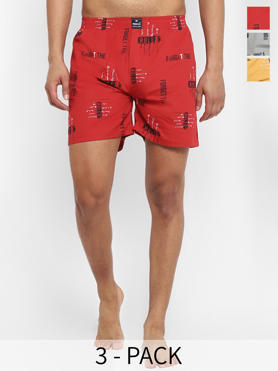 

Bukkl Pack Of 3 Printed Pure Cotton Boxers LAFFER-12, Red