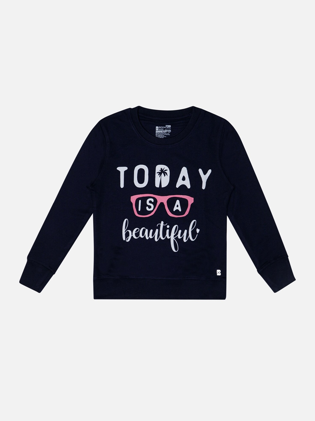 

Bodycare Kids Girls Typography Printed Cotton Pullover Sweatshirt, Navy blue