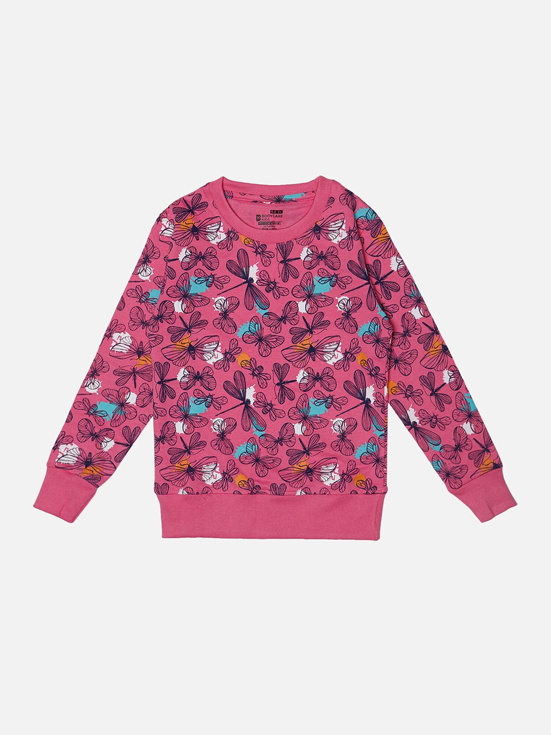 

Bodycare Kids Girls Floral Printed Cotton Pullover Sweatshirt, Fuchsia
