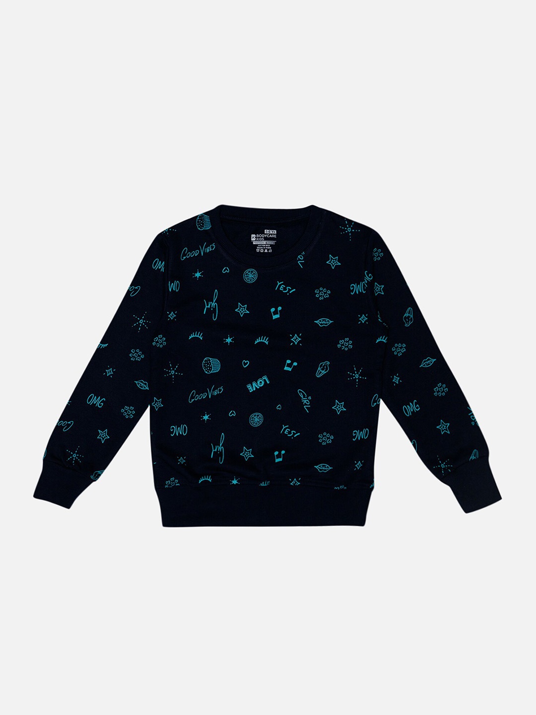 

Bodycare Kids Girls Conversational Printed Cotton Pullover Sweatshirt, Navy blue