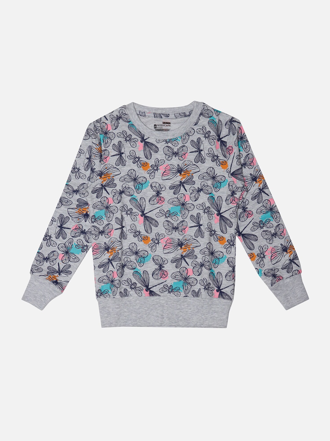 

Bodycare Kids Girls Graphic Printed Cotton Pullover Sweatshirt, Grey melange