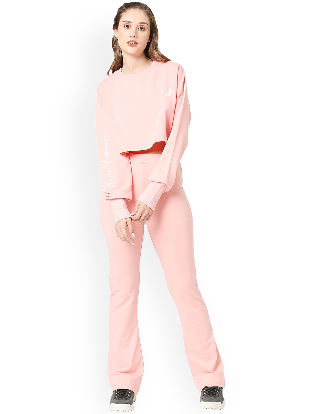 

AMMARZO Full Sleeveless Sweatshirt With Track Pants Co-Ords, Pink