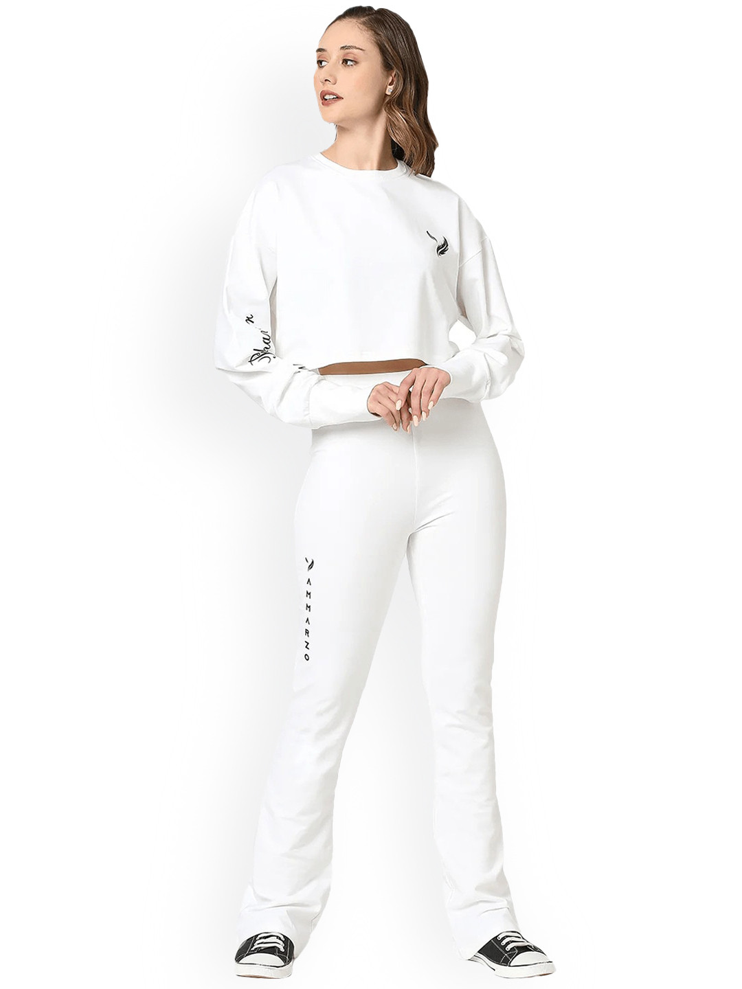

AMMARZO Long Sleeves Crop T-Shirt & Trouser, White