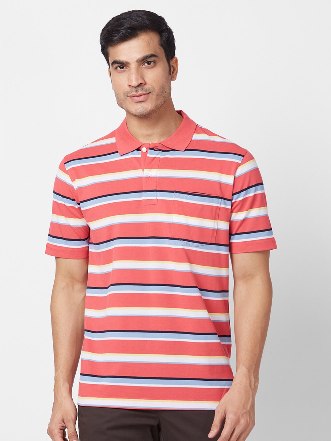 

ColorPlus Striped Polo Collar Classic Fit Cotton T-shirt, Red