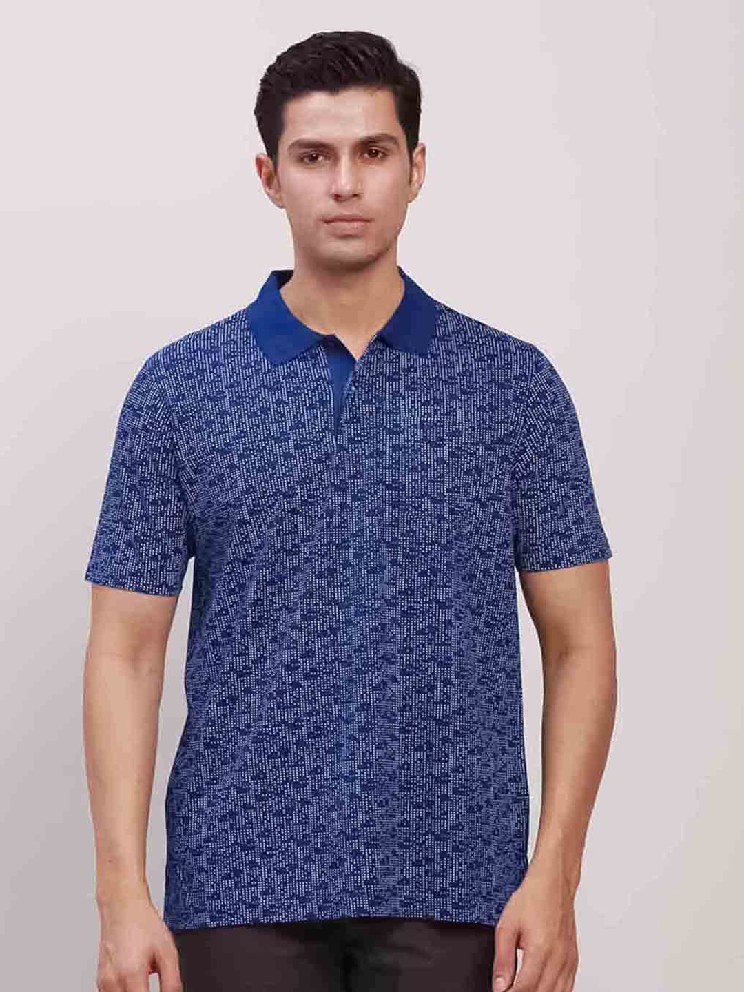 

ColorPlus Micro or Ditsy Printed Polo Collar Classic Fit Cotton T-shirt, Blue