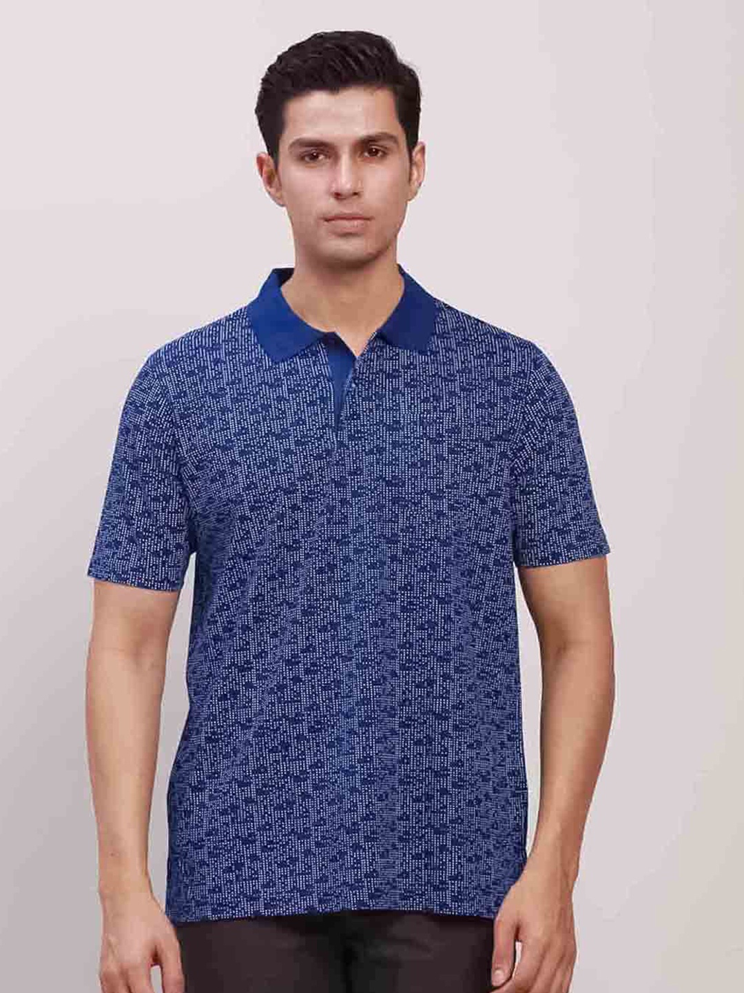 

ColorPlus Abstract Printed Polo Collar Cotton T-shirt, Blue