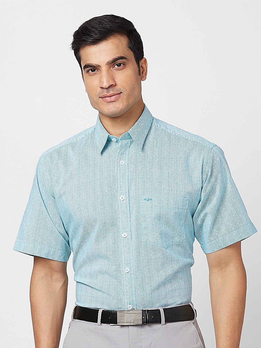 

ColorPlus Micro Disty Printed Cotton Formal Shirt, Green