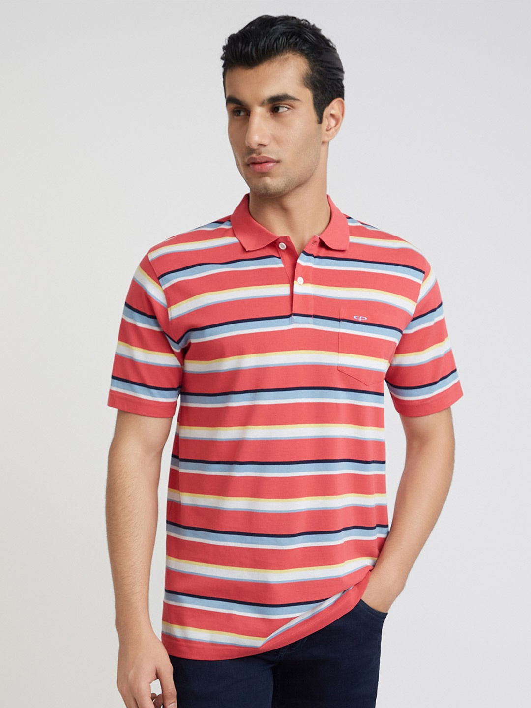 

ColorPlus Striped Polo Collar Classic Fit Cotton T-shirt, Red