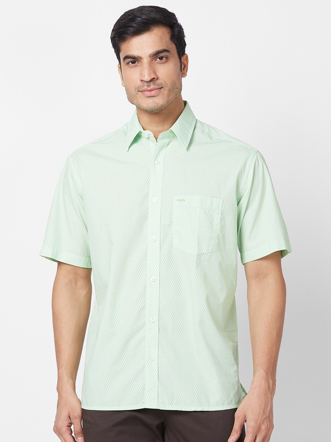

ColorPlus Micro Disty Printed Cotton Casual Shirt, Green