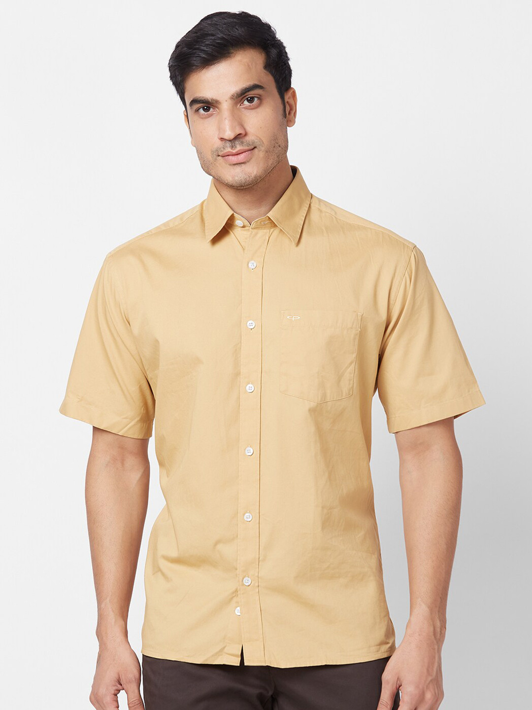 

ColorPlus Spread Collar Cotton Curved Casual Shirt, Yellow