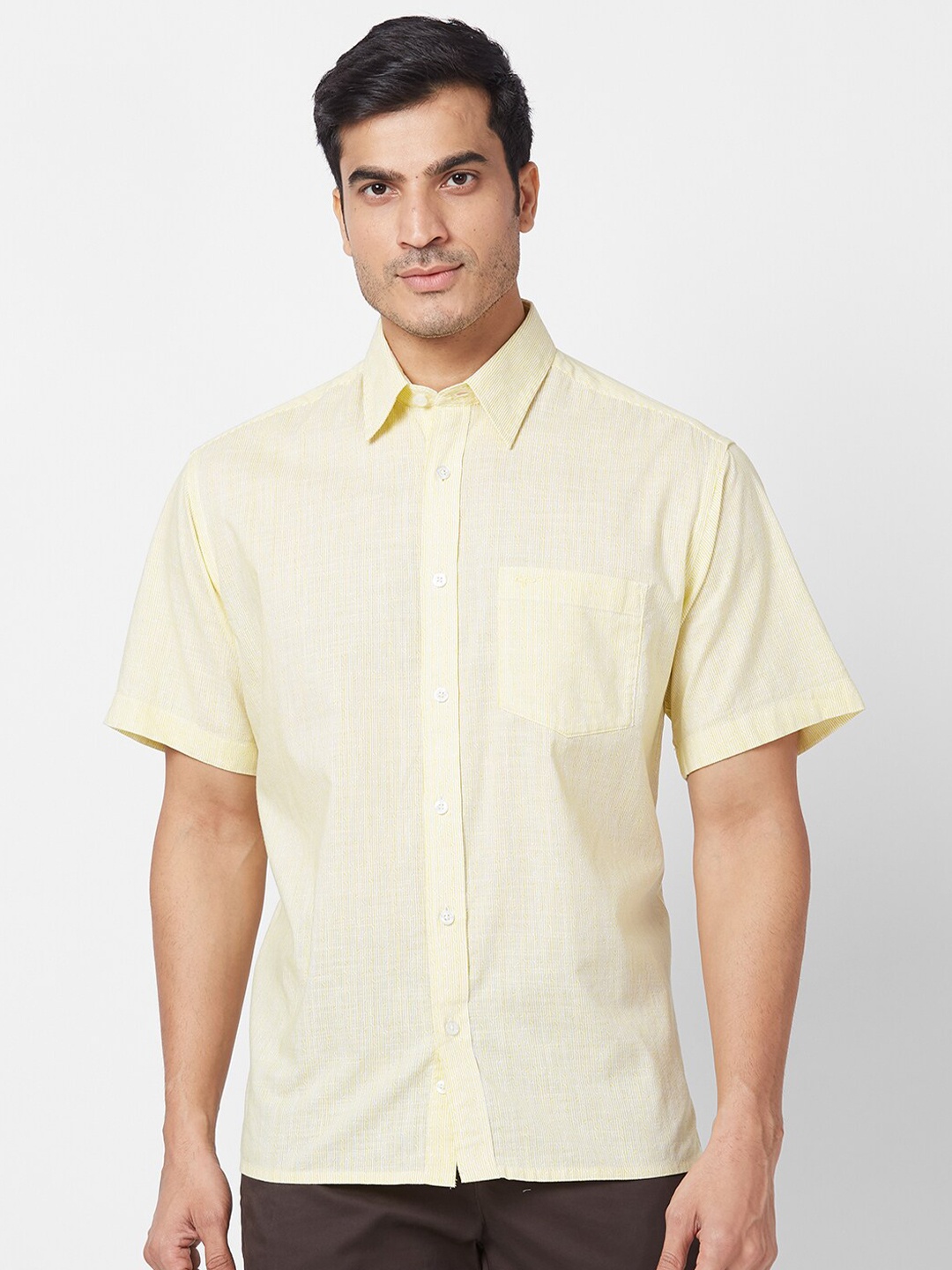 

ColorPlus Spread Collar Cotton Curved Casual Shirt, Yellow