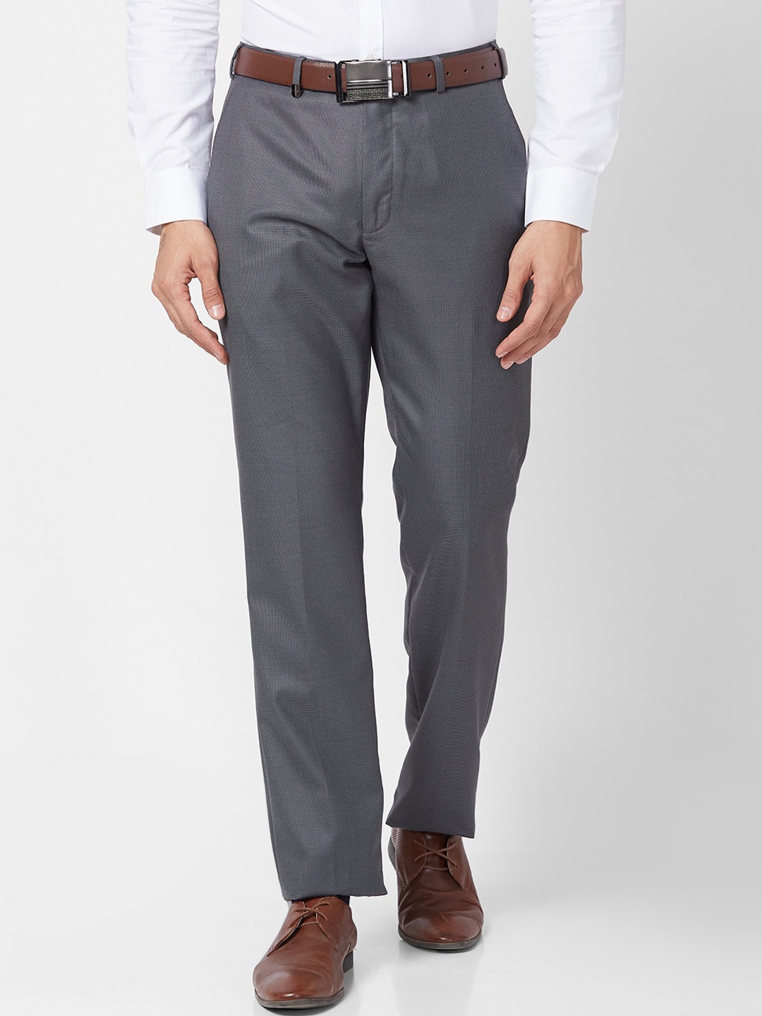 

Park Avenue Men Regular Fit Self Design Mid-Rise Formal Trousers, Grey