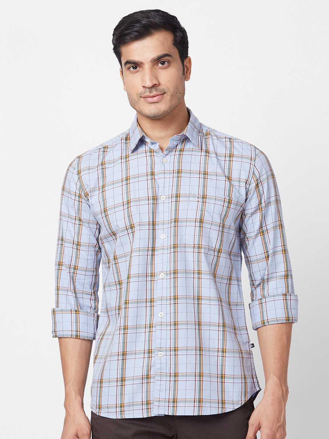 

Parx Slim Fit Tartan Checked Casual Cotton Shirt, Blue