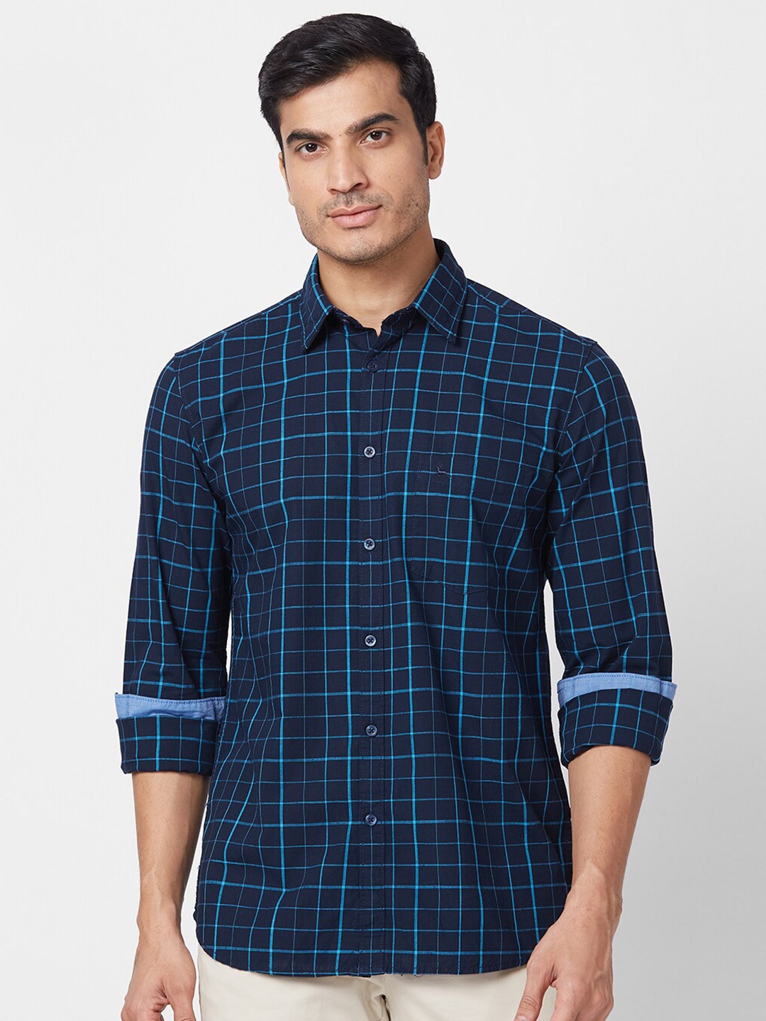 

Parx Slim Fit Tartan Checked Casual Cotton Shirt, Blue