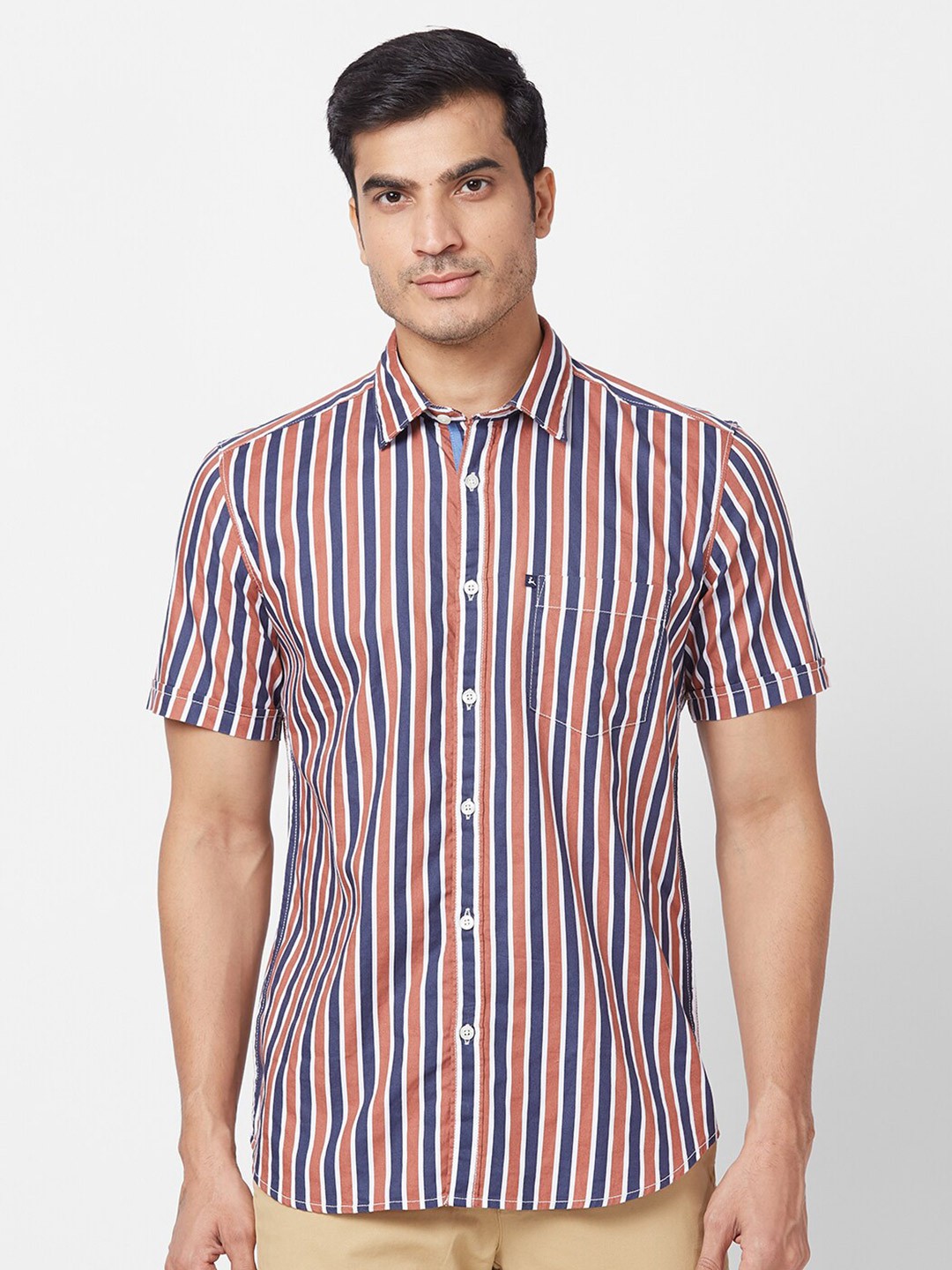 

Parx Slim Fit Vertical Striped Casual Cotton Shirt, Brown