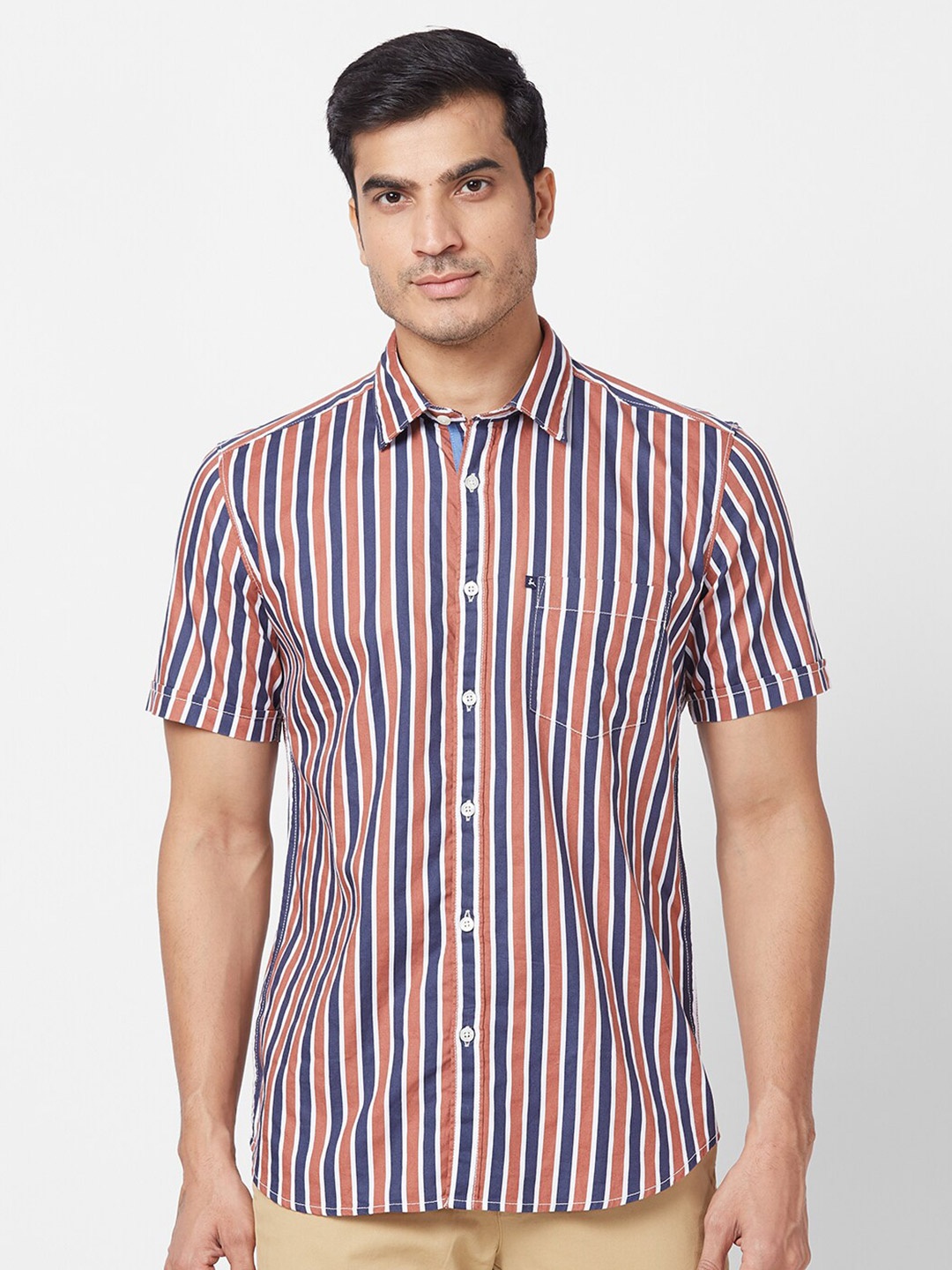 

Parx Slim Fit Vertical Striped Casual Cotton Shirt, Brown