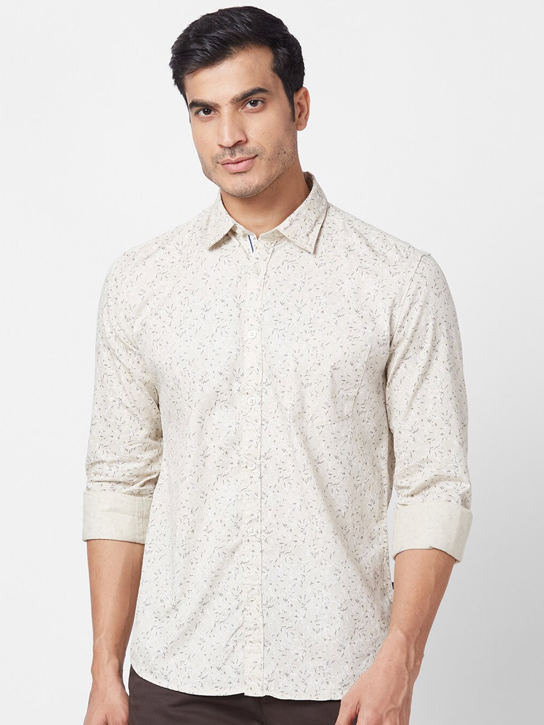 

Parx Slim Fit Floral Opaque Printed Cotton Casual Shirt, Beige