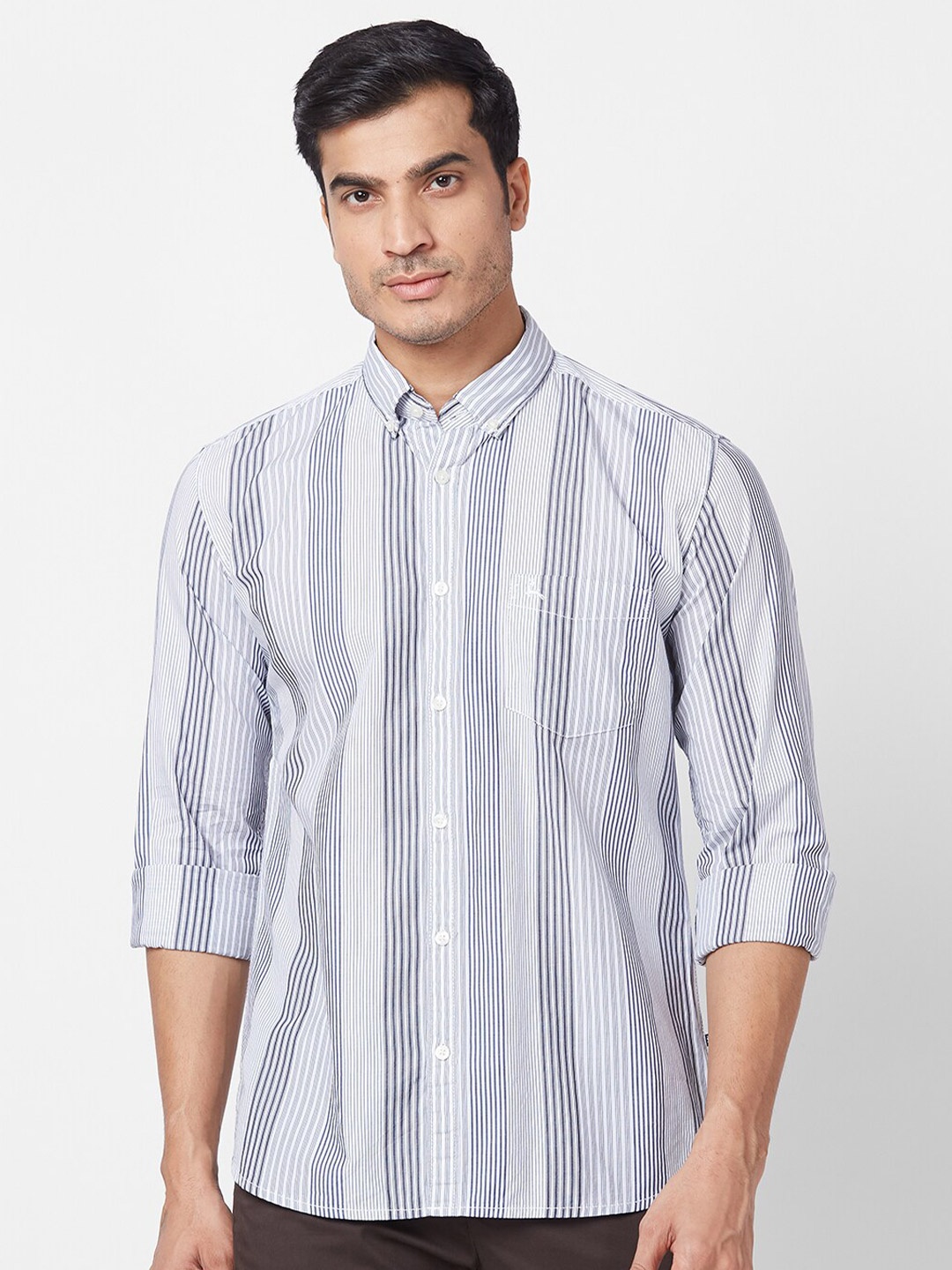 

Parx Slim Fit Vertical Striped Casual Cotton Shirt, Blue