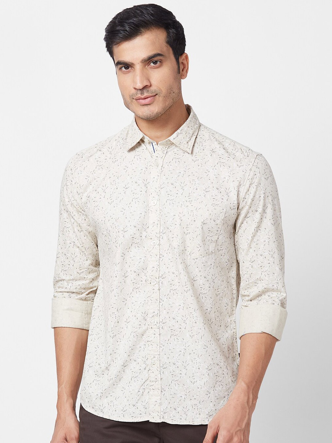 

Parx Slim Fit Floral Printed Casual Cotton Shirt, Beige