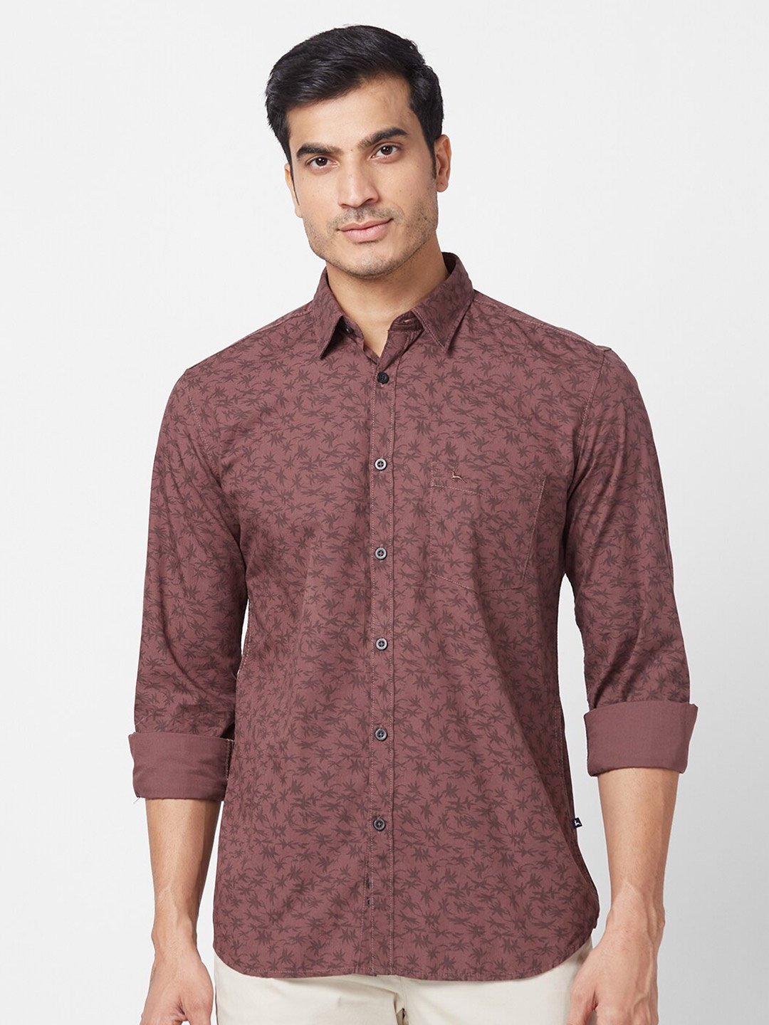 

Parx Slim Fit Floral Printed Casual Cotton Shirt, Brown