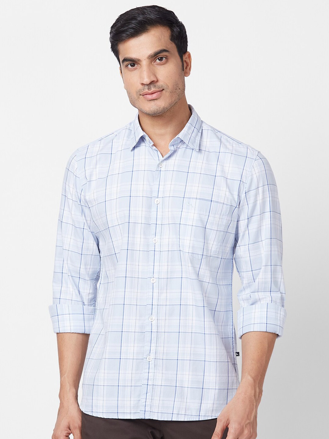 

Parx Slim Fit Windowpane Checked Casual Cotton Shirt, Blue