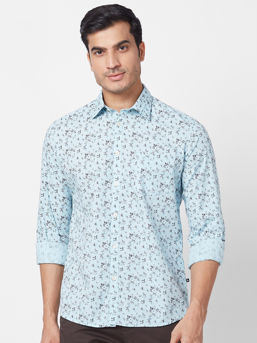

Parx Slim Fit Floral Printed Casual Cotton Shirt, Blue