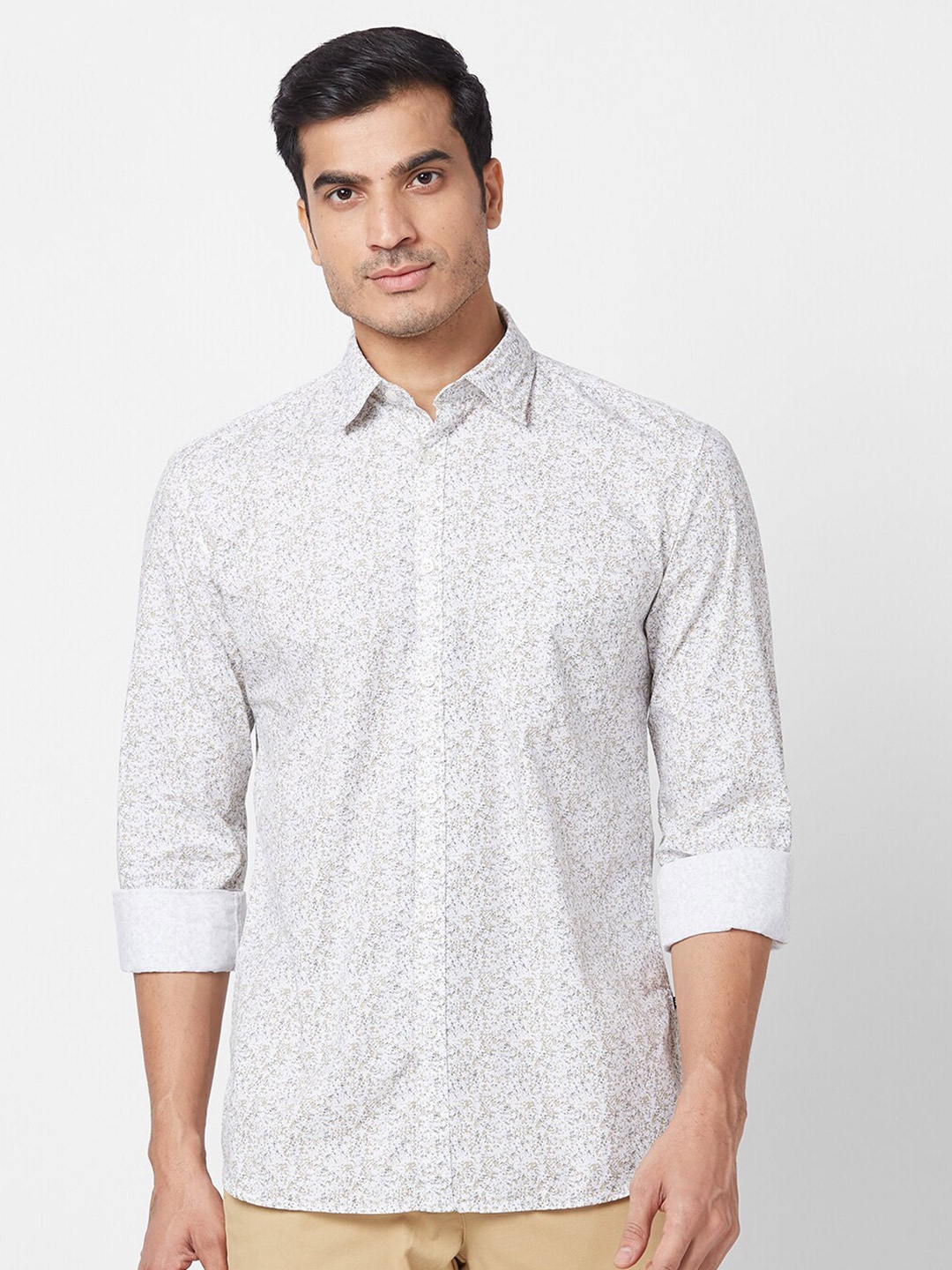 

Parx Slim Fit Floral Printed Spread Collar Cotton Casual Shirt, White