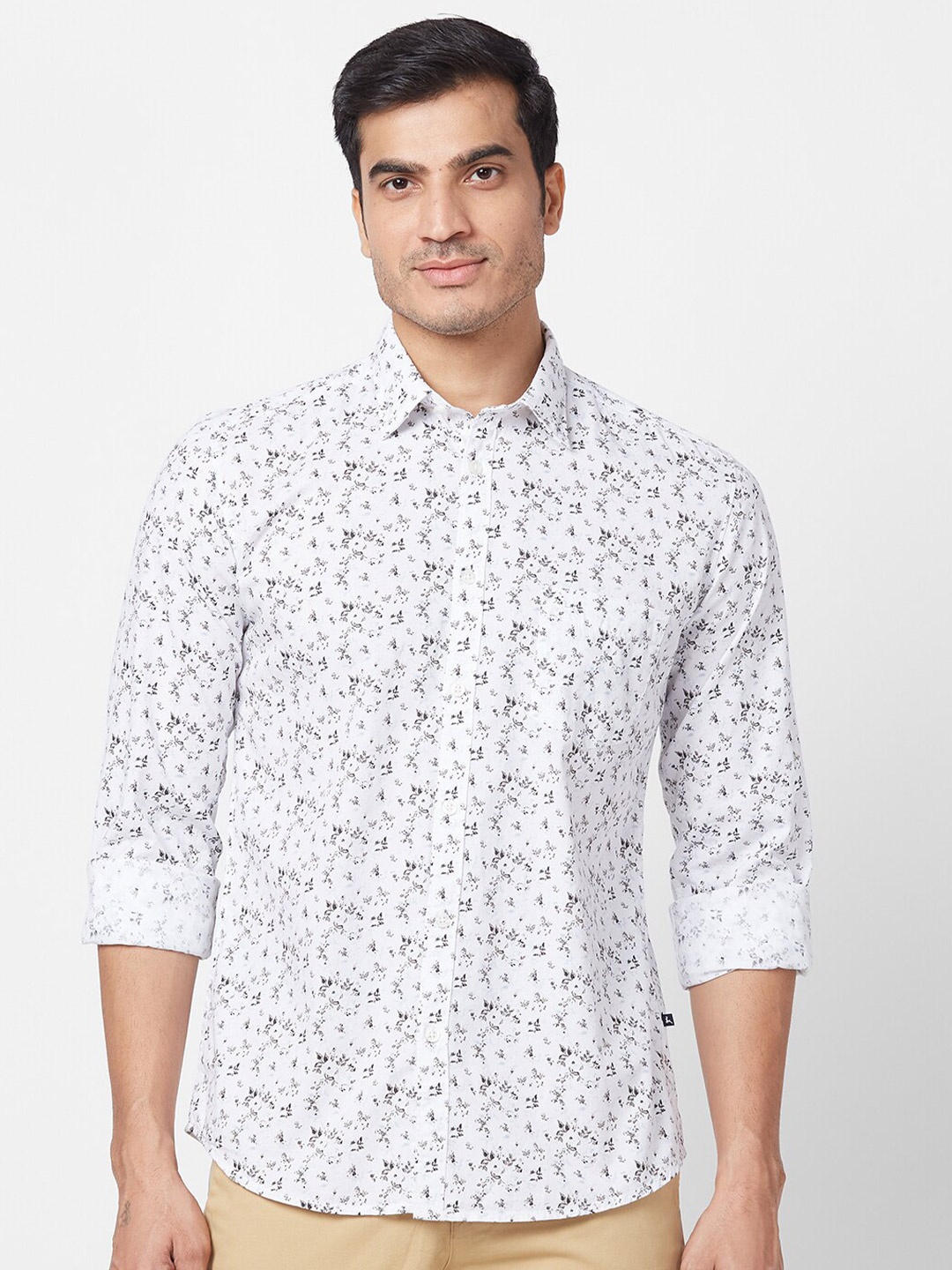 

Parx Slim Fit Floral Printed Spread Collar Cotton Casual Shirt, White