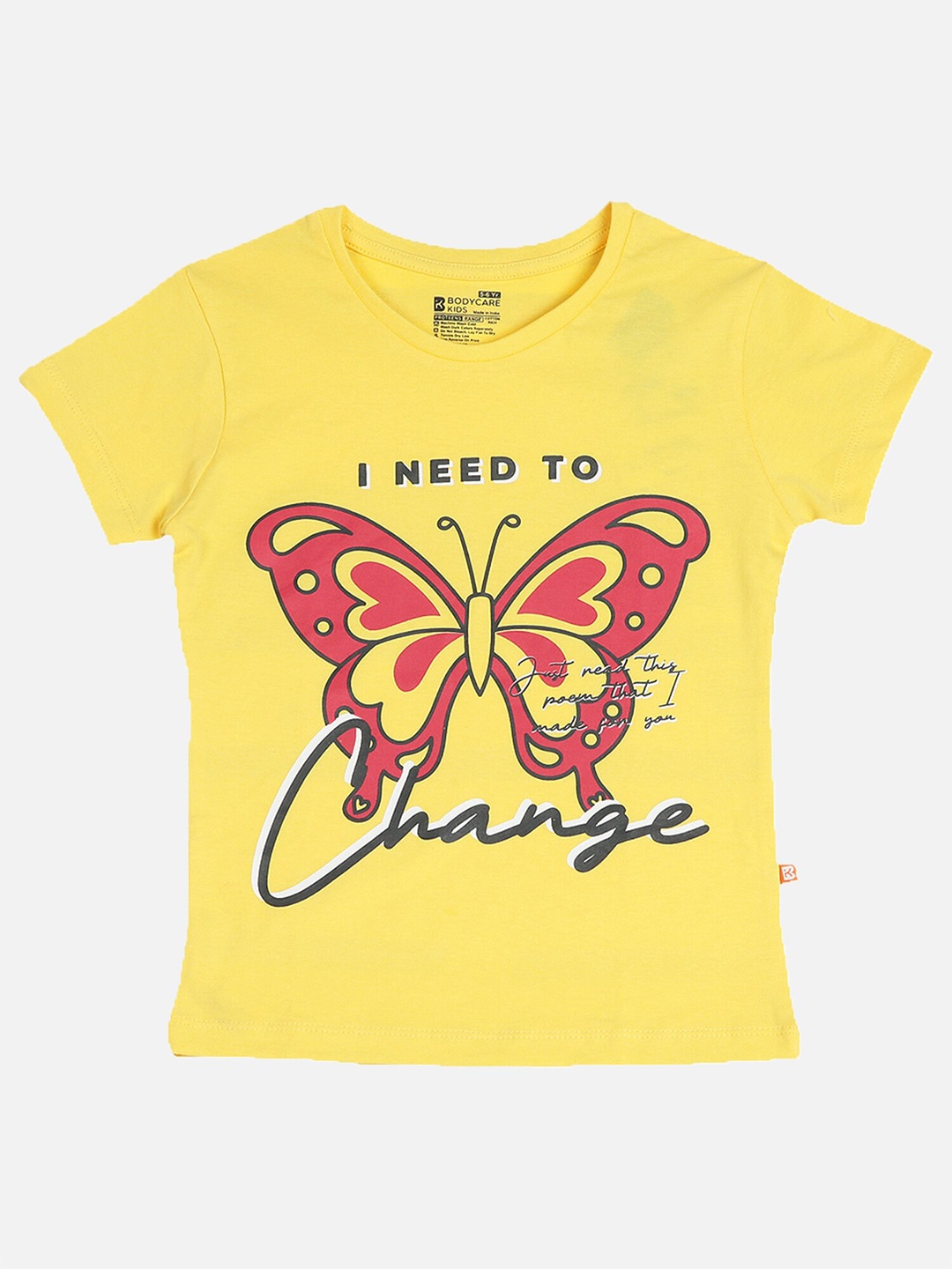 

Bodycare Girls Typography Printed Cotton T-shirt, Yellow