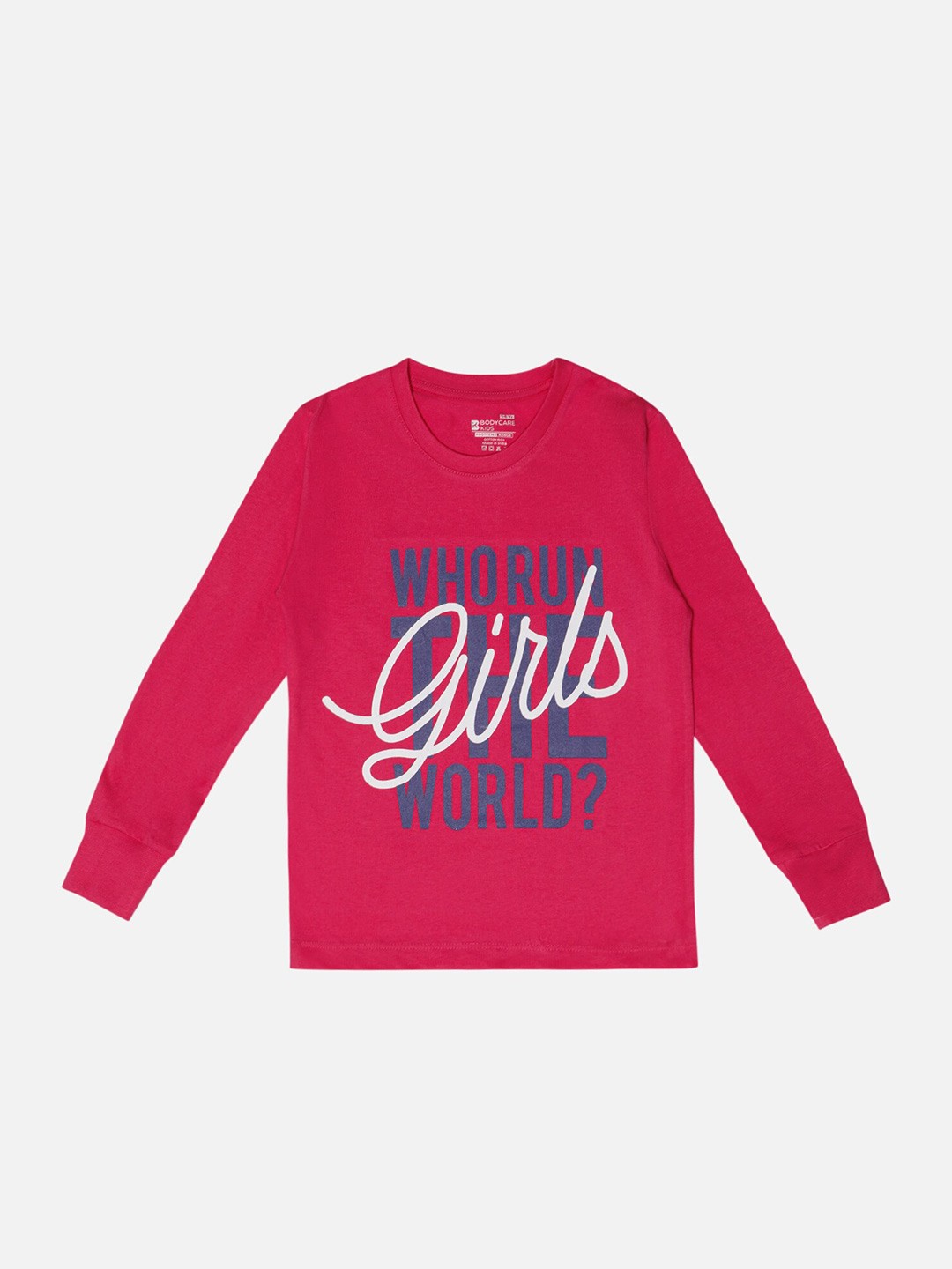 

Bodycare Girls Typography Printed Cotton T-shirt, Fuchsia