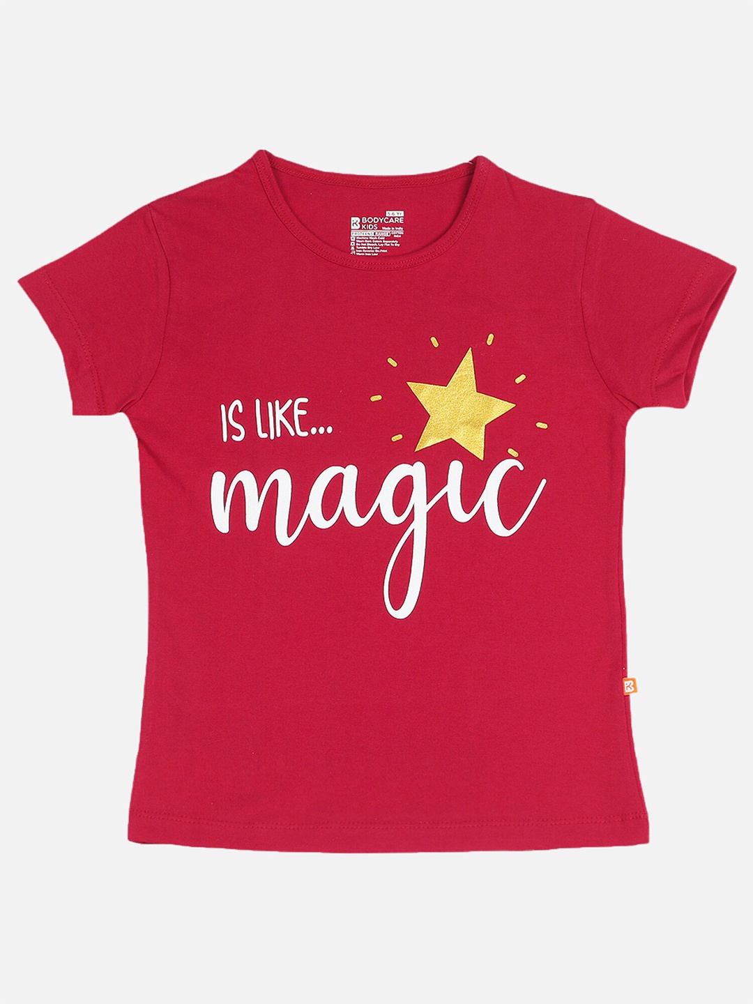 Bodycare Girls Typography Printed Cotton T-shirt, Red