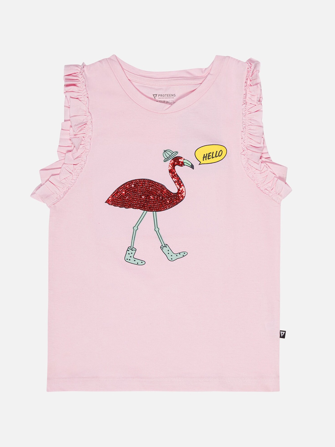 

Bodycare Girls Printed Embellished Round Neck Sleeveless Cotton T-shirt, Pink