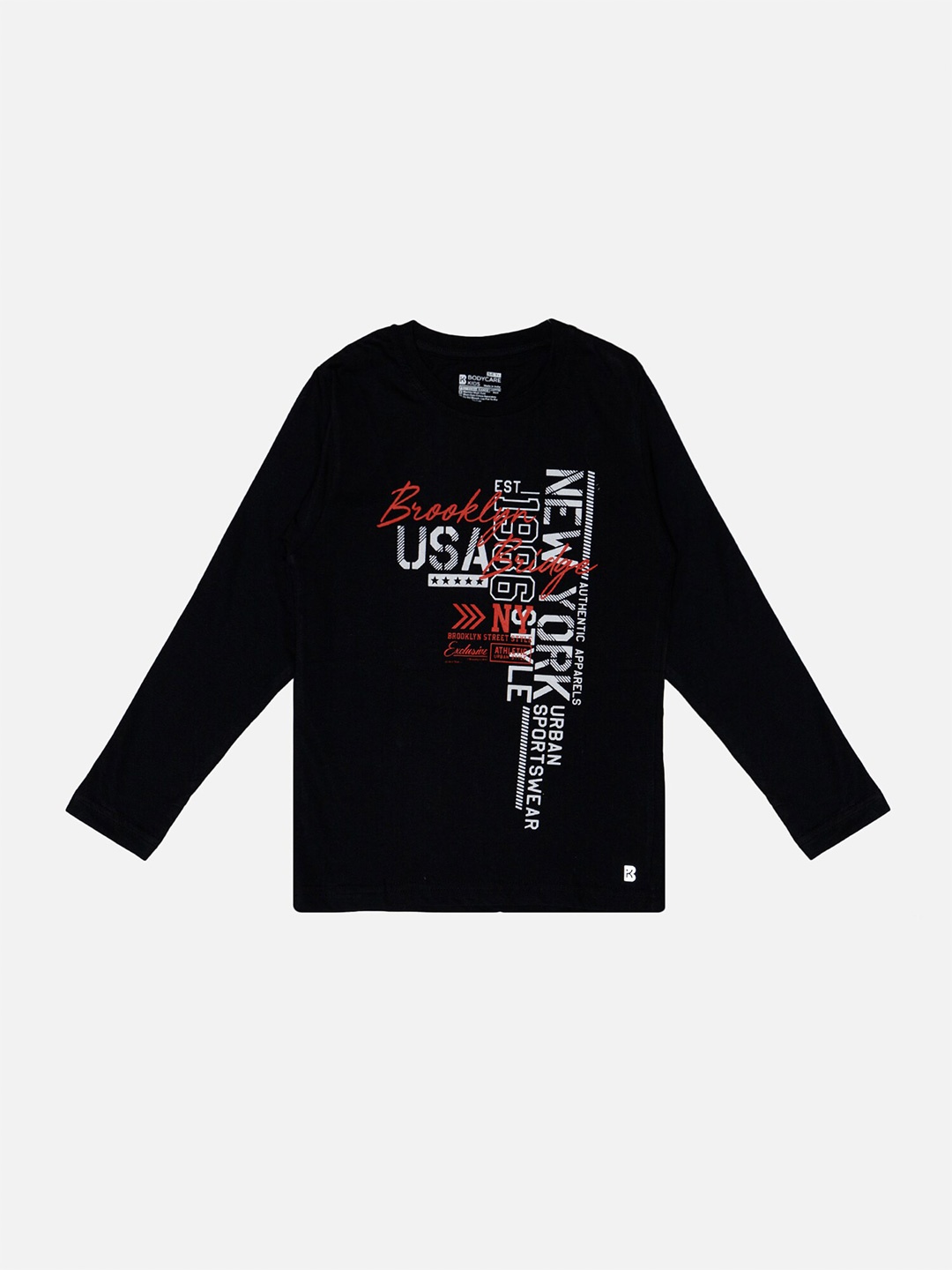 Bodycare Boys Typography Printed Long Sleeves Cotton T-shirt, Black